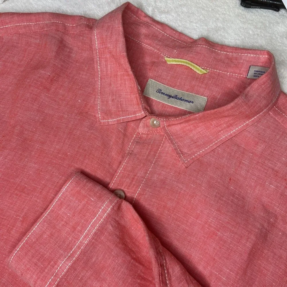 TOMMY BAHAMA RELAX Men's Coral 100% Linen Buttoned L/S Shirt Sz 2XL TTG